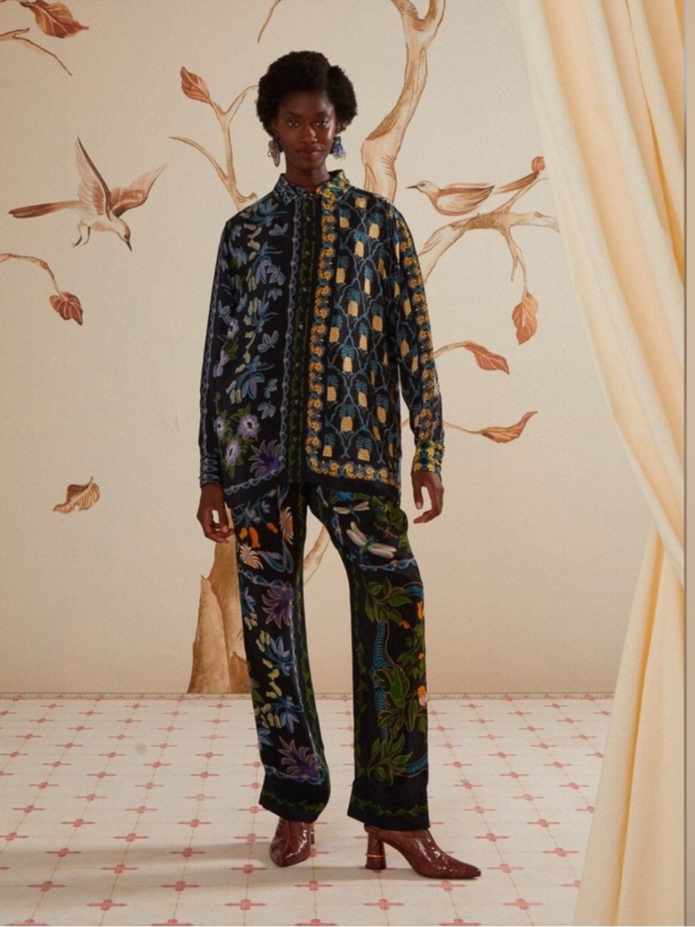 Farm Rio Black Winter Garden Pajama Pants